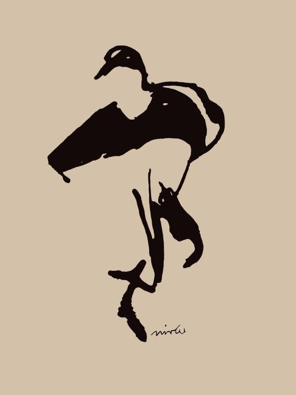 image of black and gray liquid watercolor on beige paper depicting the early 20th century German dancer Dore Hoyer.