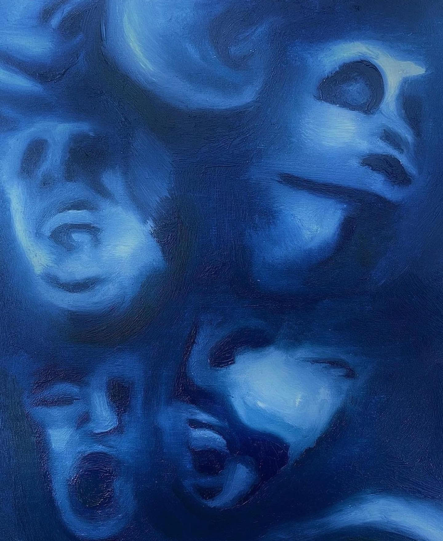 Blue World: This is an oil painting of all the personas that live inside me.