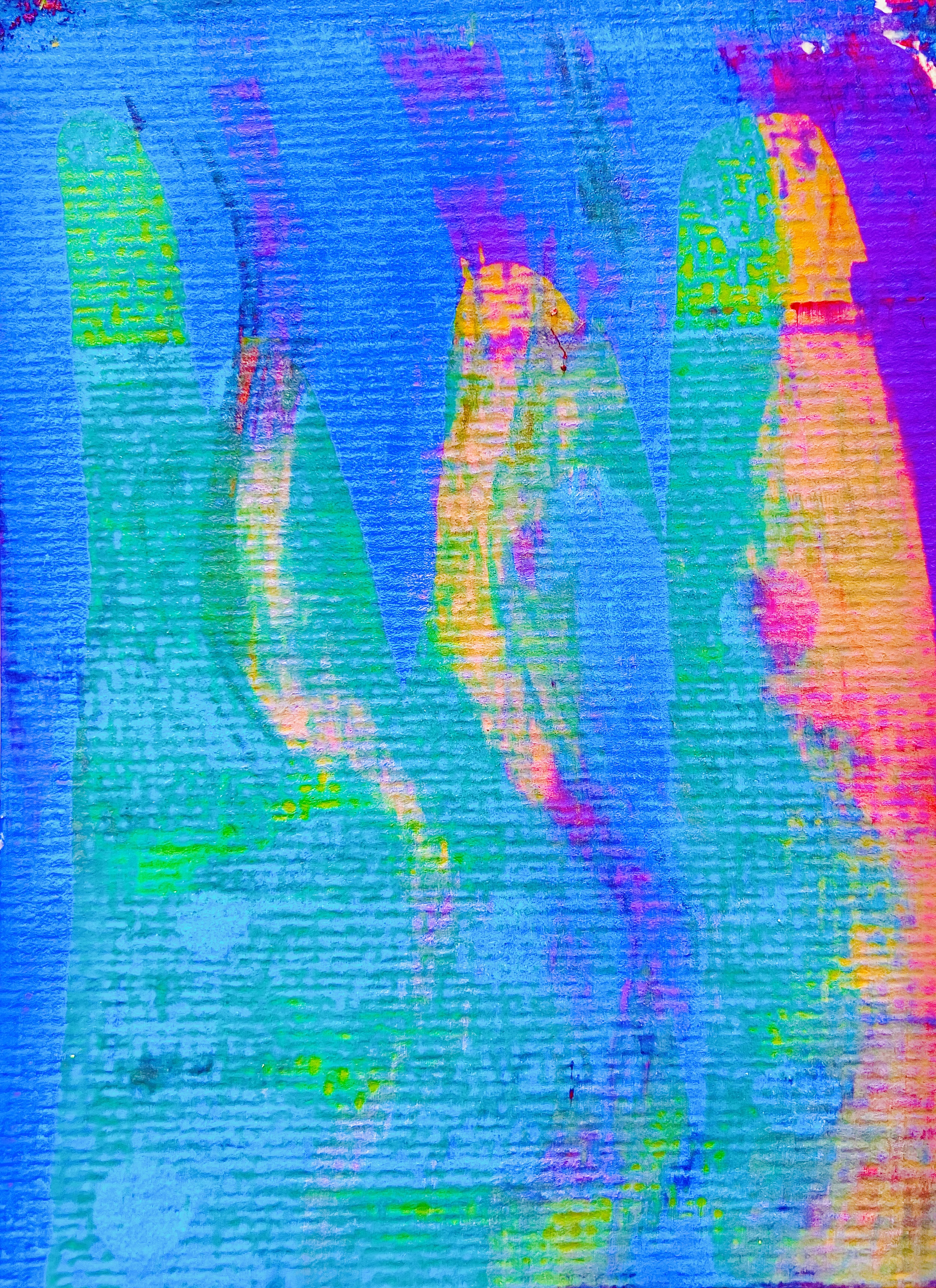 a mirage like image of bright fluorescent colors blending together in waves. 